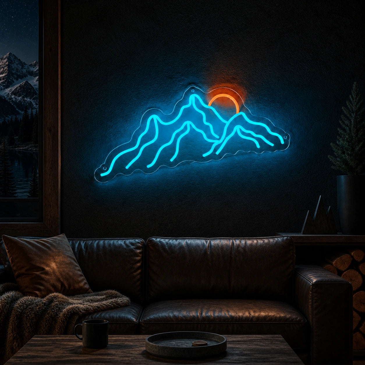 Sunset Behind Mountain Range Vintage LED Neon Sign high-converting product image