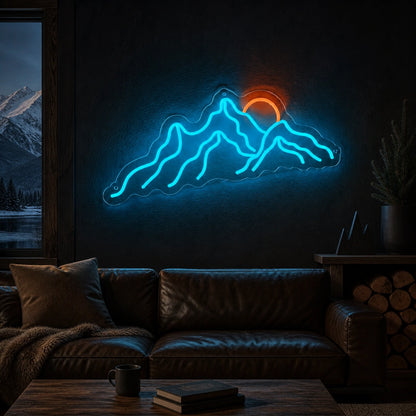 Sunset Behind Mountain Range Vintage LED Neon Sign real lifestyle scene
