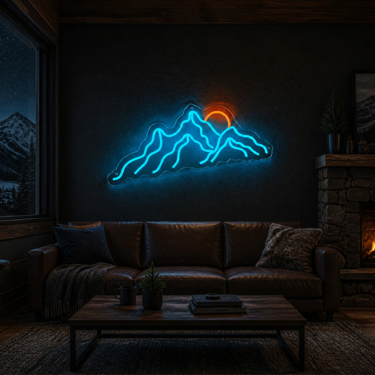 Sunset Behind Mountain Range Vintage LED Neon Sign size image