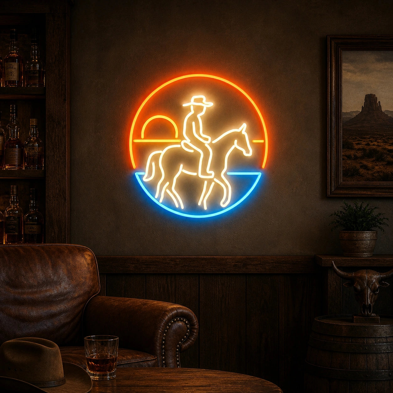 Sunset Cowboy Horseback Vintage LED Neon Sign real lifestyle scene
