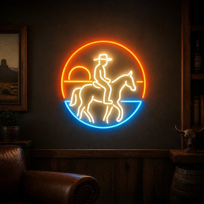 Sunset Cowboy Horseback Vintage LED Neon Sign main product image