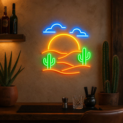 Sunset Desert Cactus Vintage LED Neon Sign real lifestyle scene