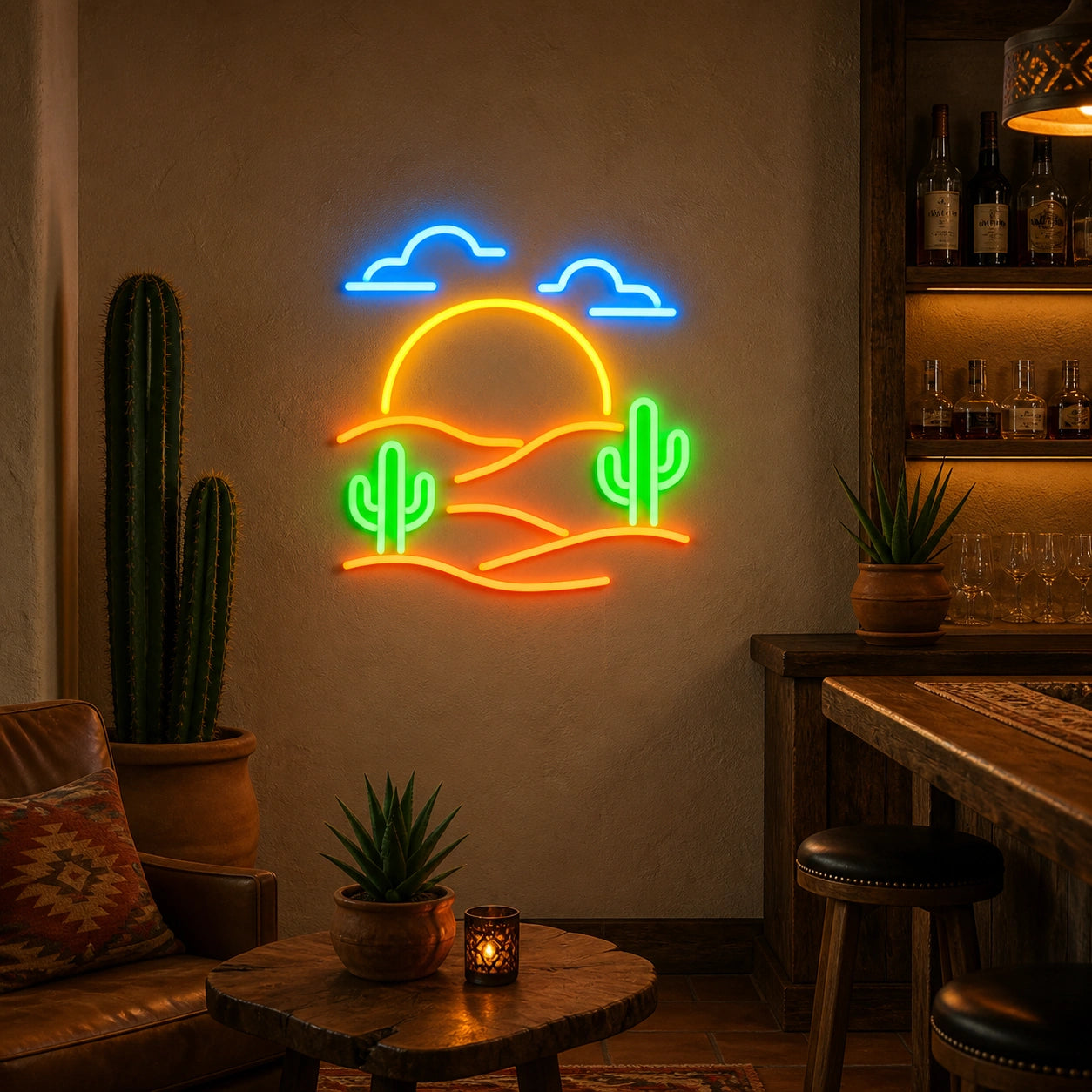 Sunset Desert Cactus Vintage LED Neon Sign size image