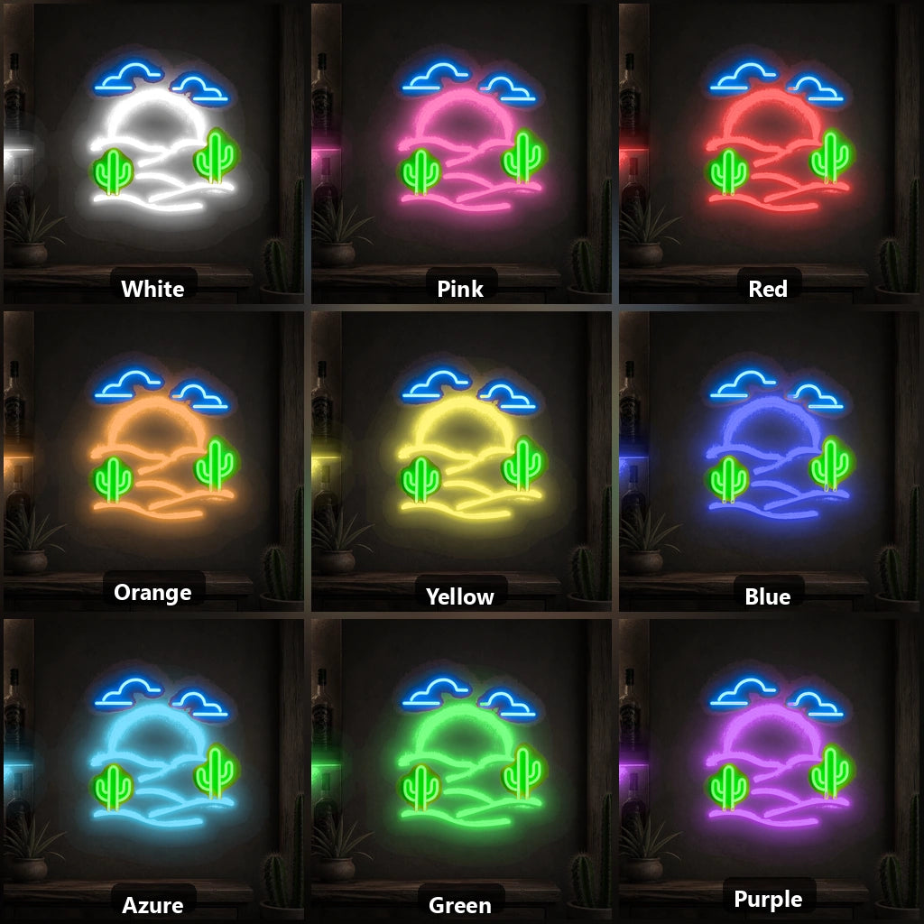 Sunset Desert Cactus Vintage LED Neon Sign color grid