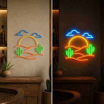 Sunset Desert Cactus Vintage LED Neon Sign - Shineneon