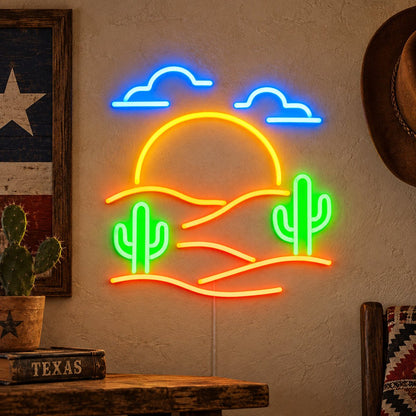 Sunset Desert Cactus Vintage LED Neon Sign Garage Neon Sign - Shineneon