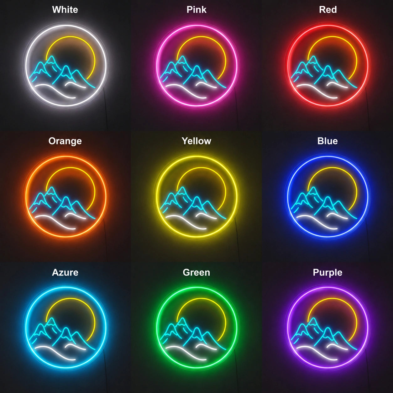 Sunset Lake Mountain Neon Sign LED Neon Sign color grid