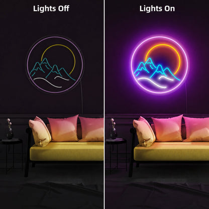 Sunset Lake Mountain Neon Sign LED Neon Sign day and night comparison