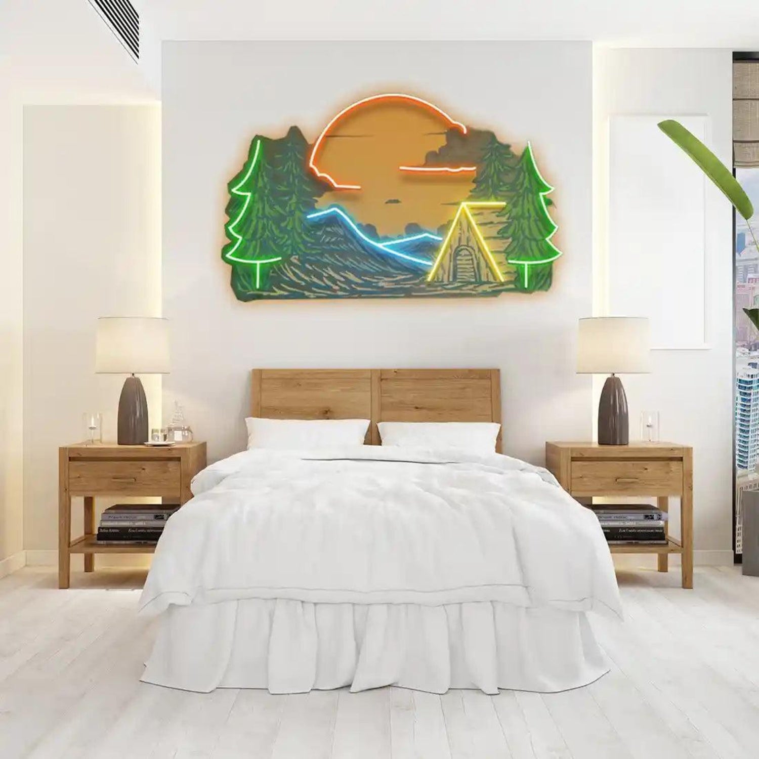 Sunset Mountains Pine Cabin Led Neon Sign For Home Cafe Decor | Shineneon