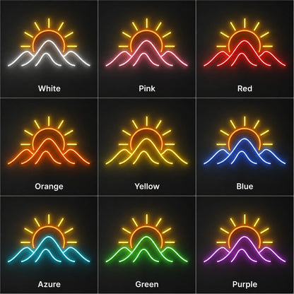 Sunset Over Mountains LED Neon Sign day and night comparison