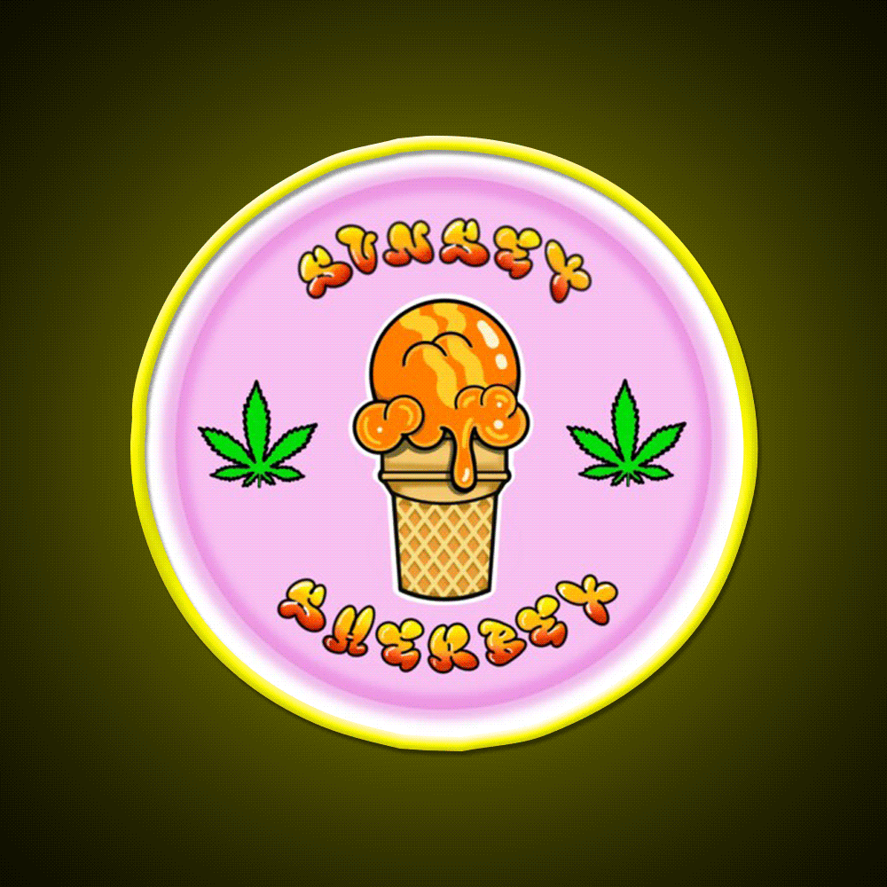 Sunset Sherbet Hemp Inspired Green Leaf Led Neon Sign Rgb Color - Custom LED neon sign front view