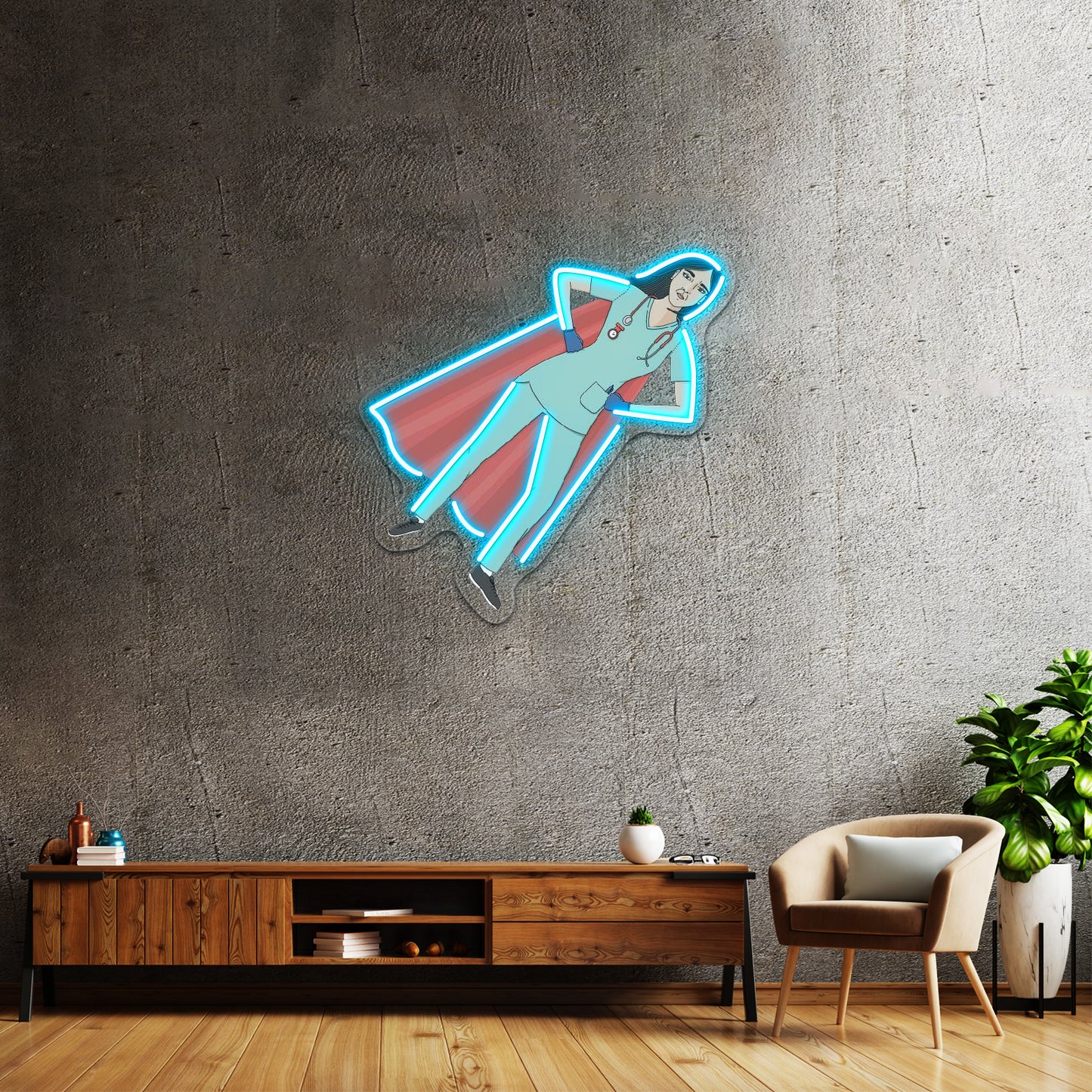 Superhero Nurse Red Cape Neon Sign Artwork For Neon Wall Signs