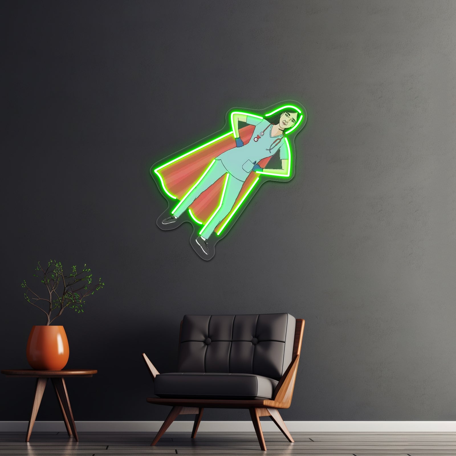 Superhero Nurse Red Cape Neon Sign Artwork For Neon Wall Signs | Shineneon