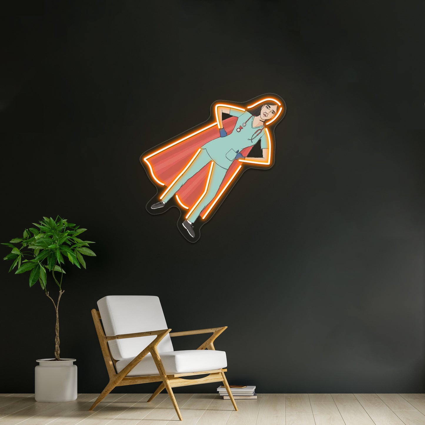 Superhero Nurse Red Cape Neon Sign Artwork For Neon Wall Signs