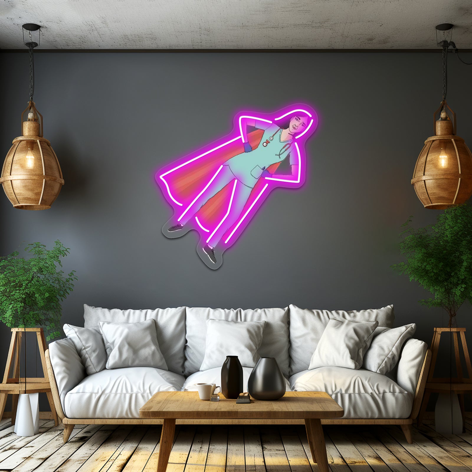 Superhero Nurse Red Cape Neon Sign Artwork For Neon Wall Signs | Shineneon