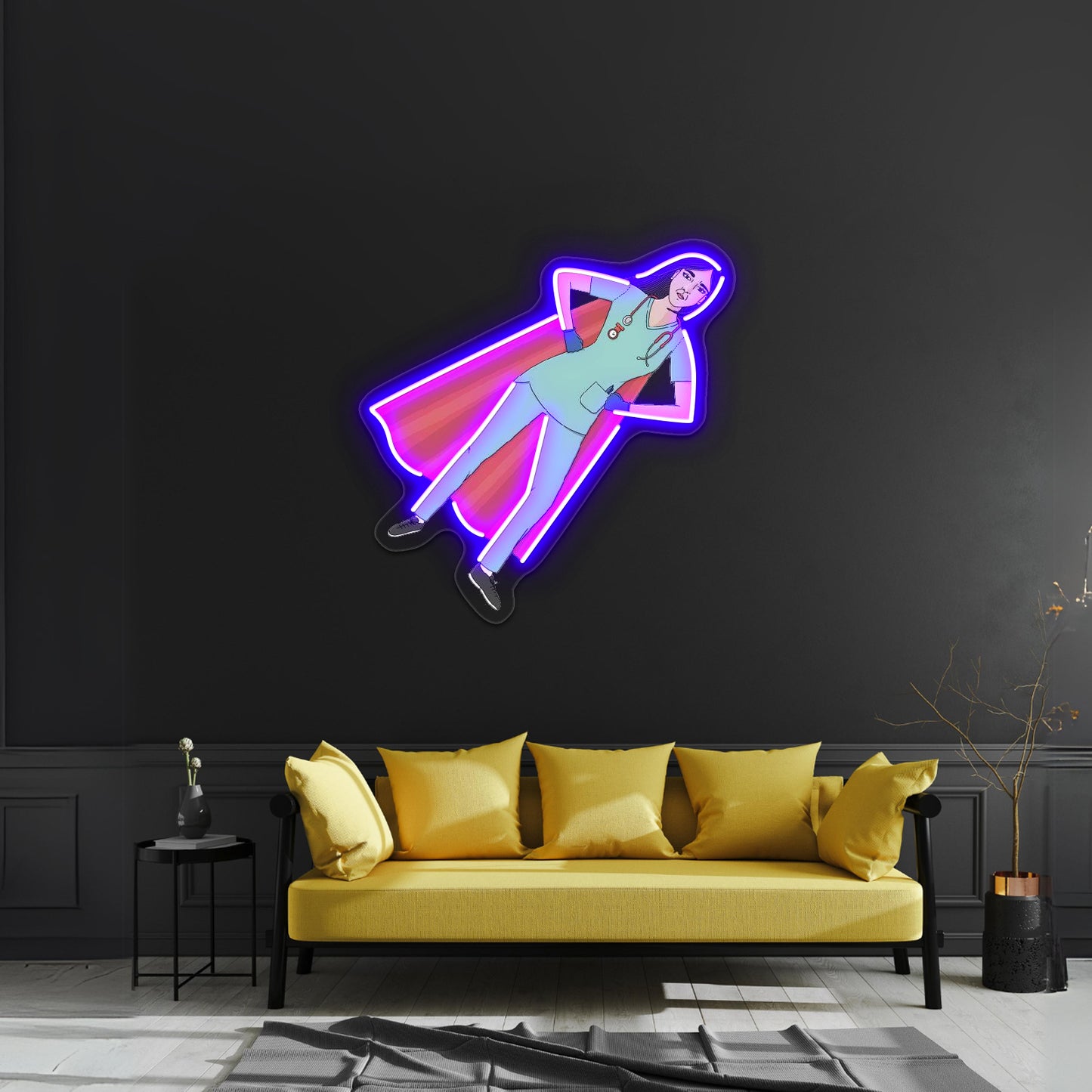 Superhero Nurse Red Cape Neon Sign Artwork For Neon Wall Signs