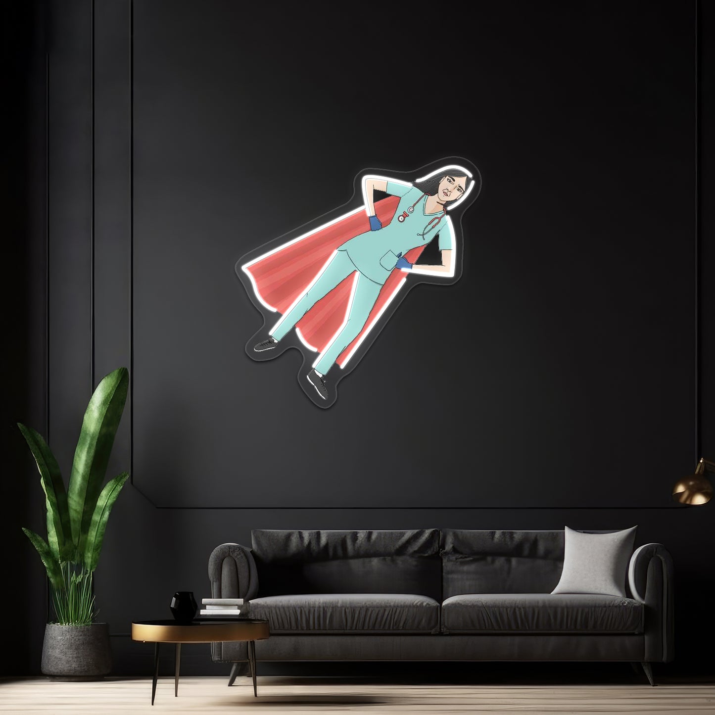 Superhero Nurse Red Cape Neon Sign Artwork For Neon Wall Signs