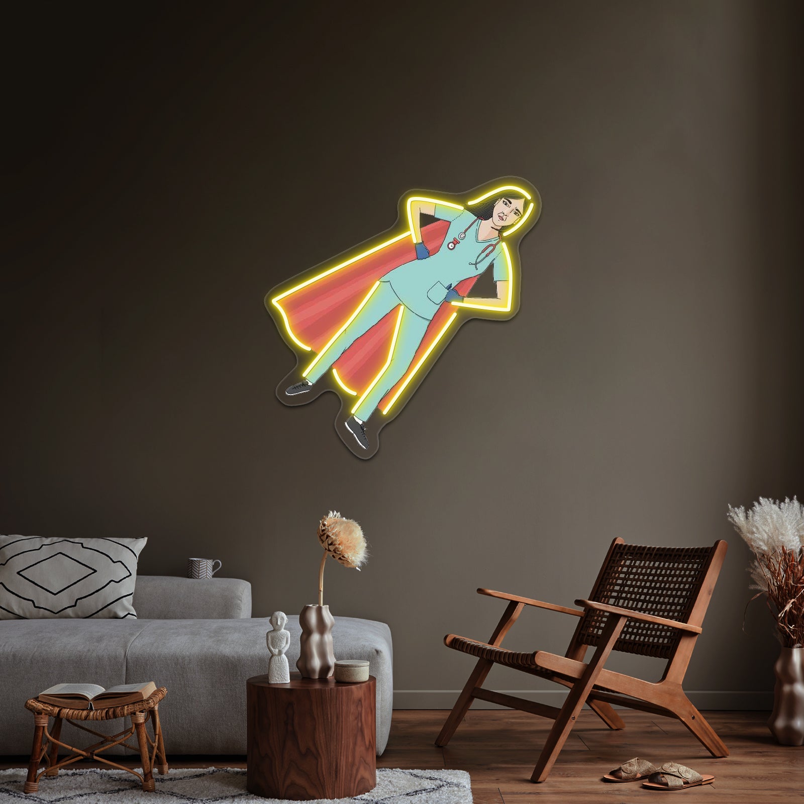 Superhero Nurse Red Cape Neon Sign Artwork For Neon Wall Signs | Shineneon