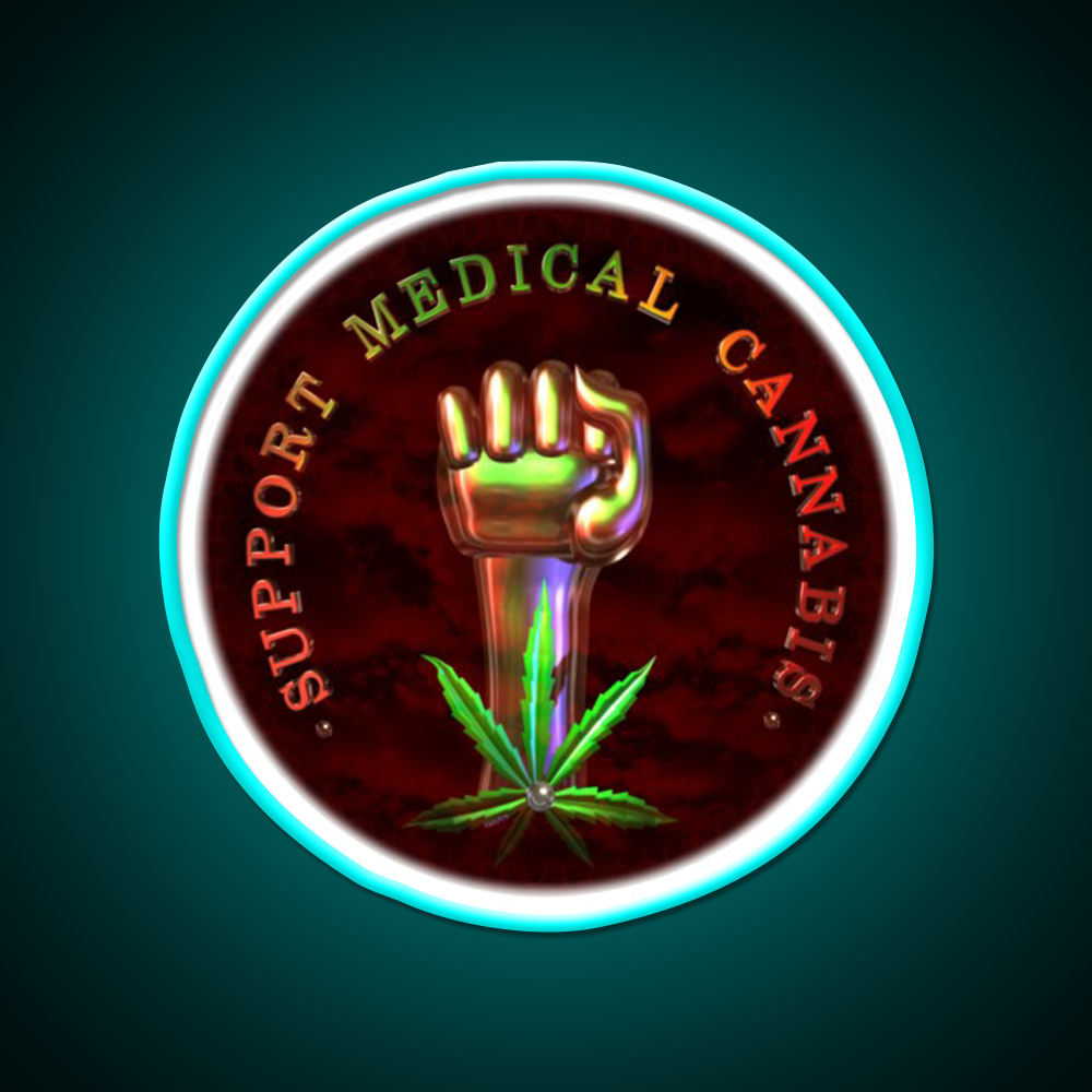 Support Medical Cannabis Fist Hemp Inspired Green Leaf Led Neon Sign Rgb Color - Size and dimension reference