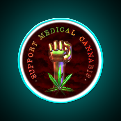 Support Medical Cannabis Fist Hemp Inspired Green Leaf Led Neon Sign Rgb Color - Size and dimension reference