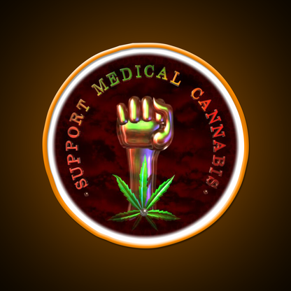 Support Medical Cannabis Fist Hemp Inspired Green Leaf Led Neon Sign Rgb Color