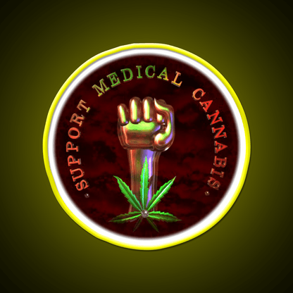 Support Medical Cannabis Fist Hemp Inspired Green Leaf Led Neon Sign Rgb Color - Shineneon
