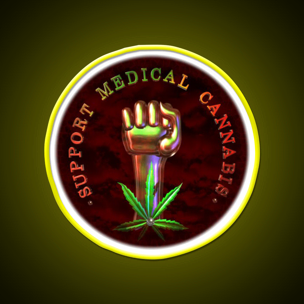 Support Medical Cannabis Fist Hemp Inspired Green Leaf Led Neon Sign Rgb Color - Custom LED neon sign front view