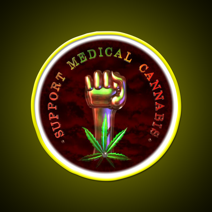 Support Medical Cannabis Fist Hemp Inspired Green Leaf Led Neon Sign Rgb Color - LED neon sign view 7