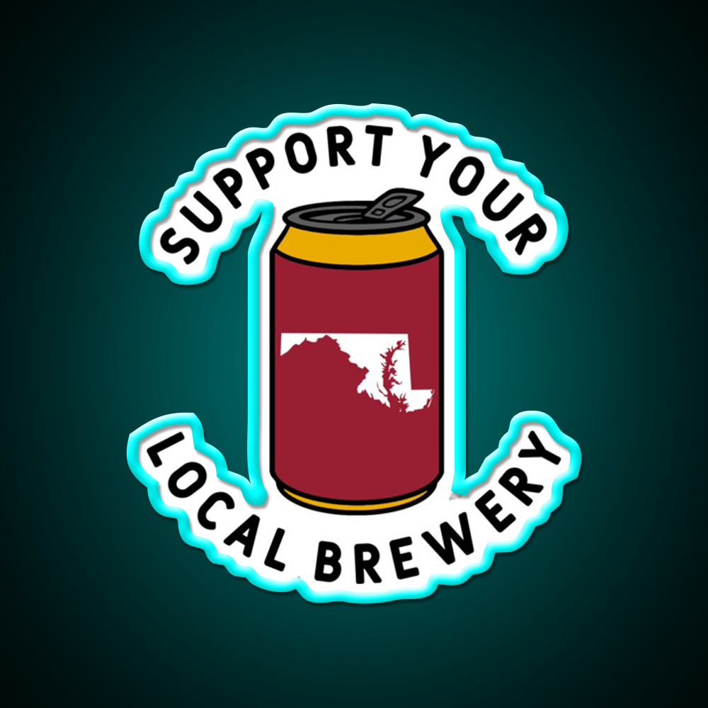 Support Your Local Brewery Maryland Beer Bar Decor Led Neon Sign Rgb Color - Size and dimension reference