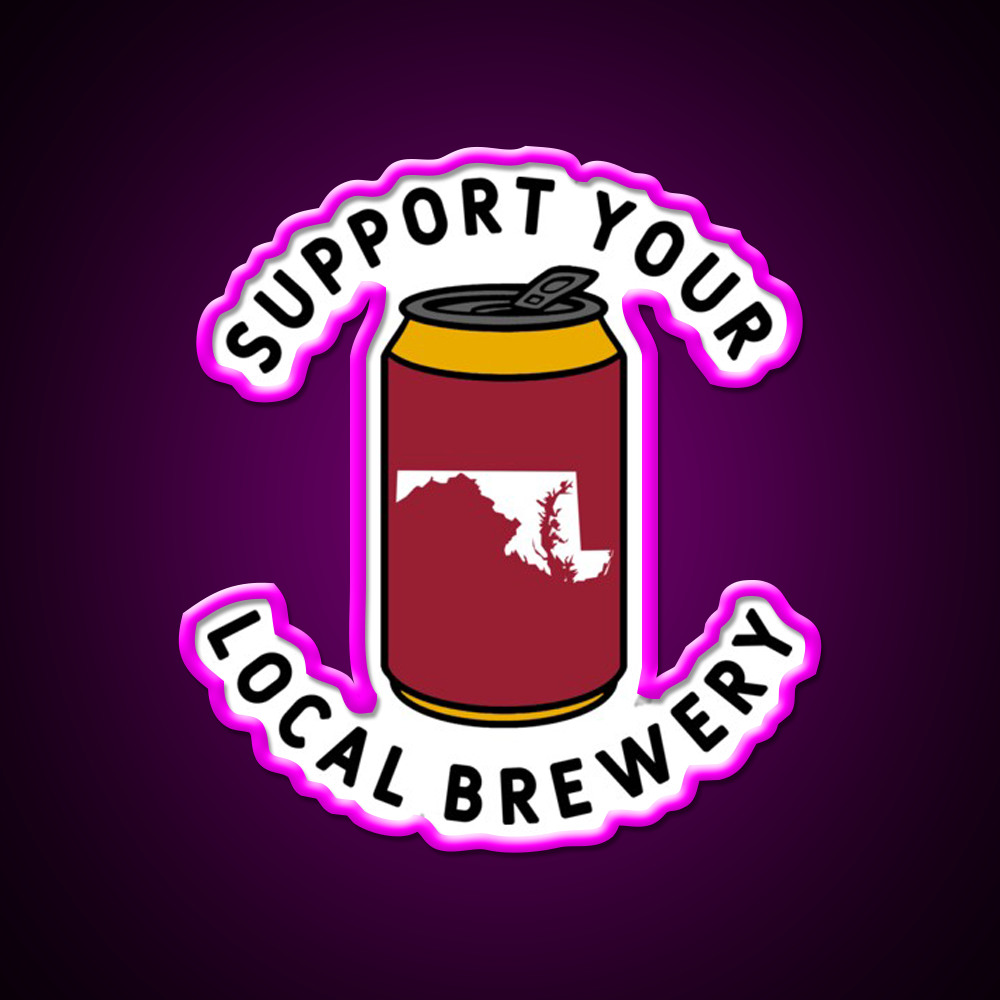 Support Your Local Brewery Maryland Beer Bar Decor Led Neon Sign Rgb Color - Neon sign mounted on wall in room