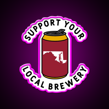 Support Your Local Brewery Maryland Beer Bar Decor Led Neon Sign Rgb Color - Neon sign mounted on wall in room