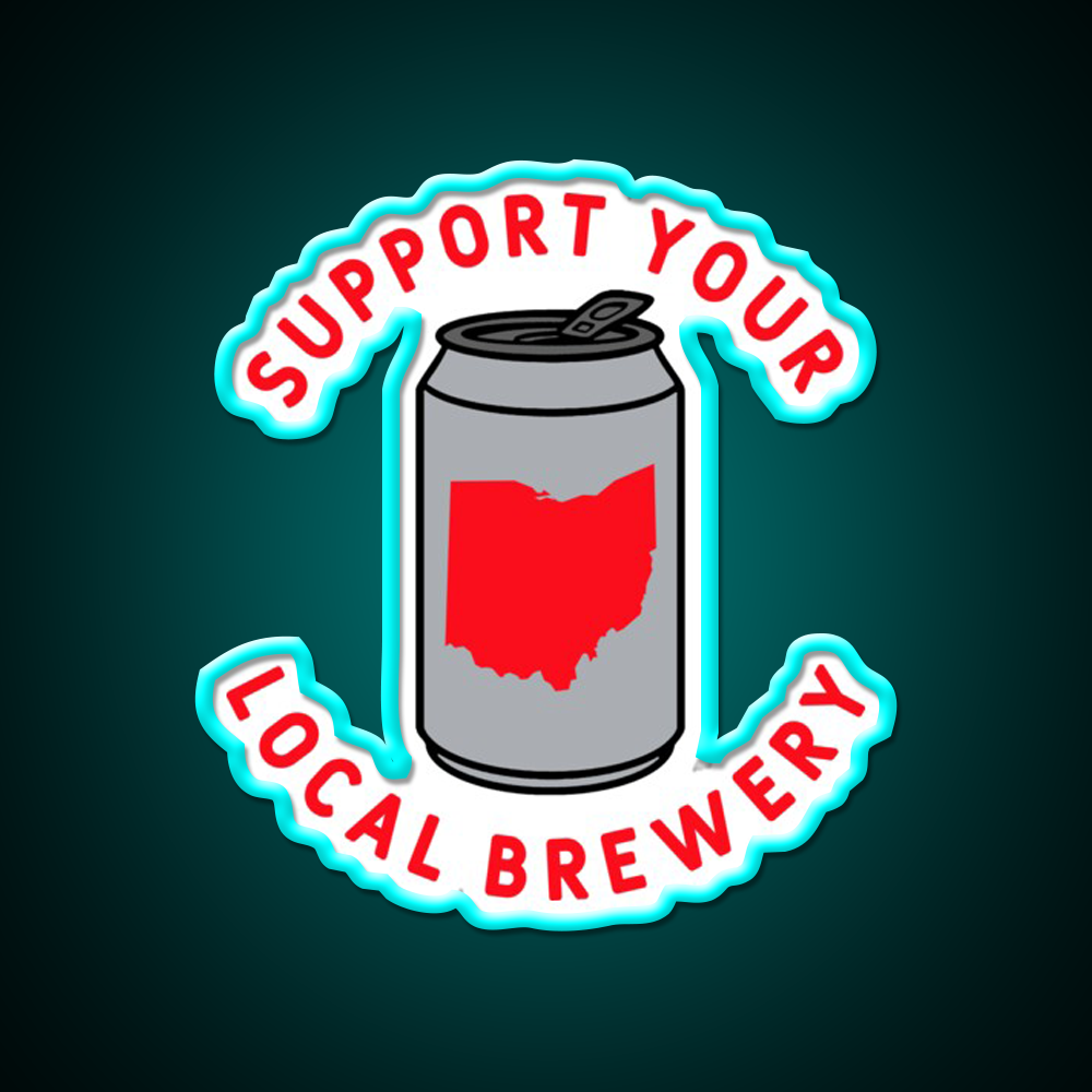 Support Your Local Brewery Ohio Beer Bar Decor Led Neon Sign Rgb Color - Size and dimension reference