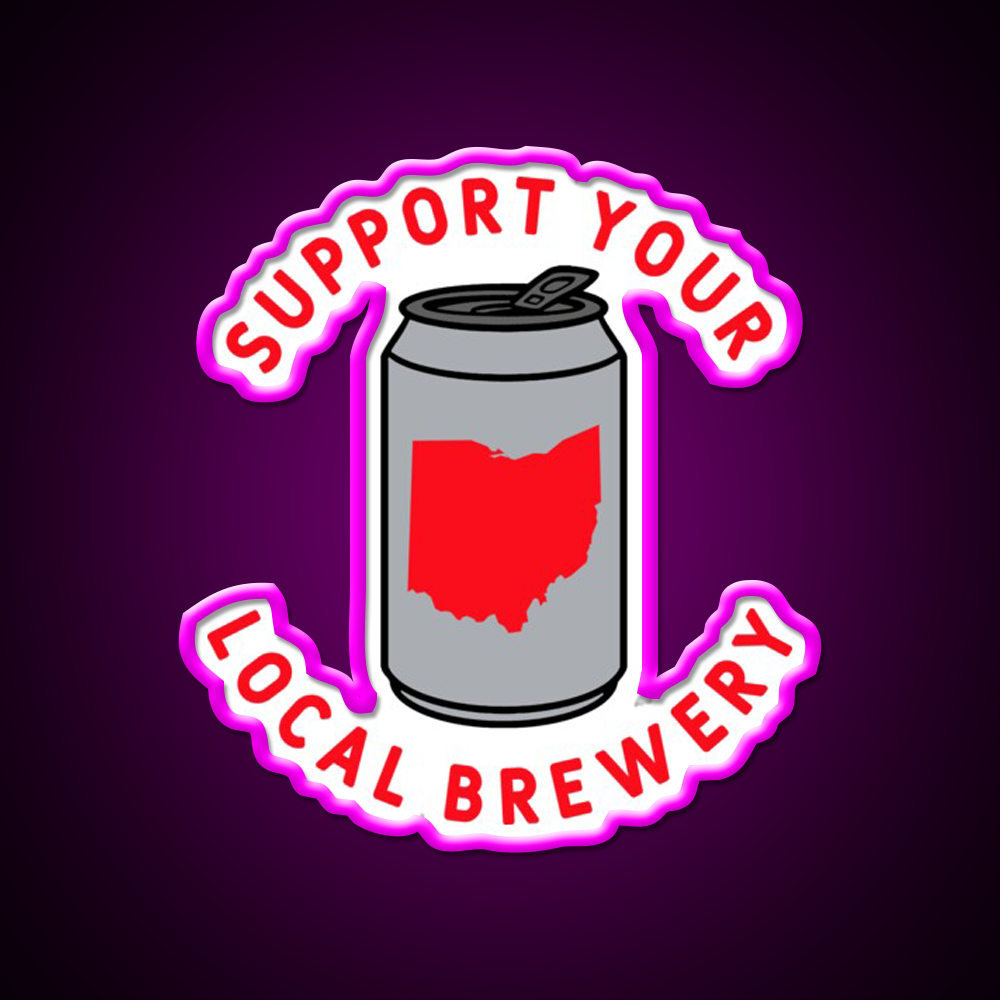 Support Your Local Brewery Ohio Beer Bar Decor Led Neon Sign Rgb Color - Neon sign mounted on wall in room