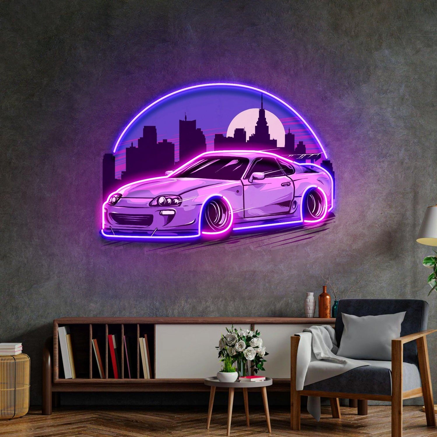 Supra Mk4 Midnight Purple Uv Printed Led Neon Sign Cyberpunk Car Wall Art | Shineneon