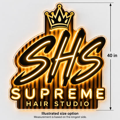 Supreme Hair Studio Custom LED Neon Sign | 84cc28cce6b48a434d1c3d4608c28d443877eaeaa25c32ff13ee6f677dc5983f | dimensions