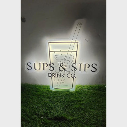 Sups An Dsips Drink Co Acrylic Business Logo Sign - Shineneon