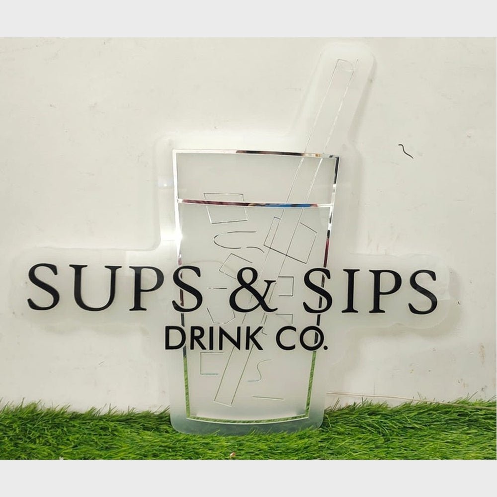 Sups An Dsips Drink Co Acrylic Business Logo Sign - Shineneon