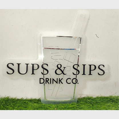 Sups An Dsips Drink Co Acrylic Business Logo Sign - Shineneon