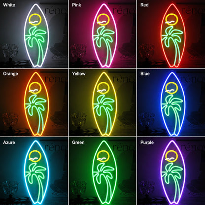 Surfboard Palm Neon Sign LED Neon Sign color grid