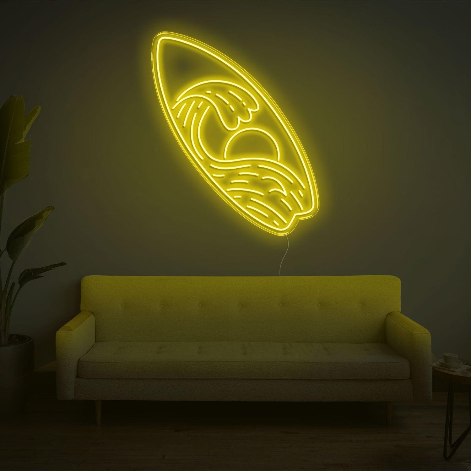 Surfboard Waves Sun Bright Yellow Led Neon Sign For Indoor Home Decor | Shineneon