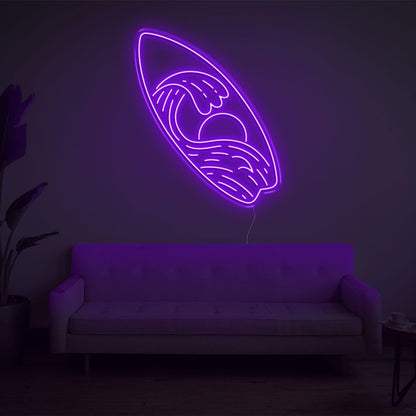Surfboard Waves Sun Bright Yellow Led Neon Sign For Indoor Home Decor | Shineneon