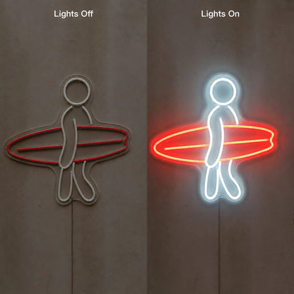 Surfer Board Neon Sign LED Neon Sign day and night comparison