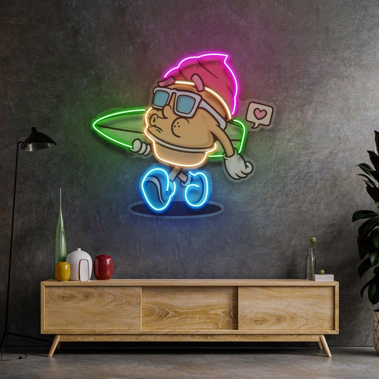 Surfer Cartoon Retro Pop Art Uv Printed Led Neon Sign For Kids Room Decor | Shineneon