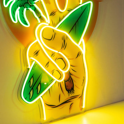 Surfing Hand Palm Tree Beach Uv Printed Led Neon Sign For Home Bar Cafe Decor | Shineneon