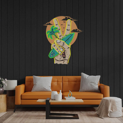 Surfing Hand Palm Tree Beach Uv Printed Led Neon Sign For Home Bar Cafe Decor | Shineneon