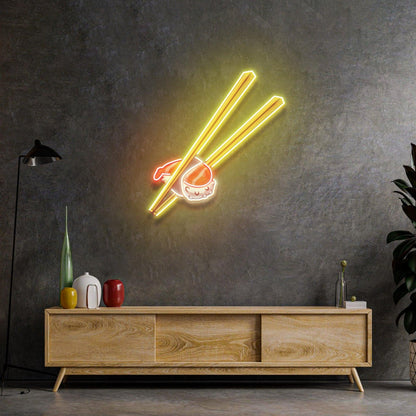 Sushi Chopsticks Yellow Red White Uv Printed Led Neon Sign For Japanese Restaurant Decor | Shineneon