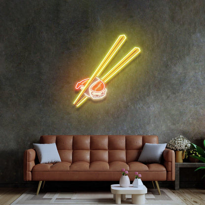 Sushi Chopsticks Yellow Red White Uv Printed Led Neon Sign For Japanese Restaurant Decor | Shineneon