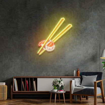Sushi Chopsticks Yellow Red White Uv Printed Led Neon Sign For Japanese Restaurant Decor | Shineneon