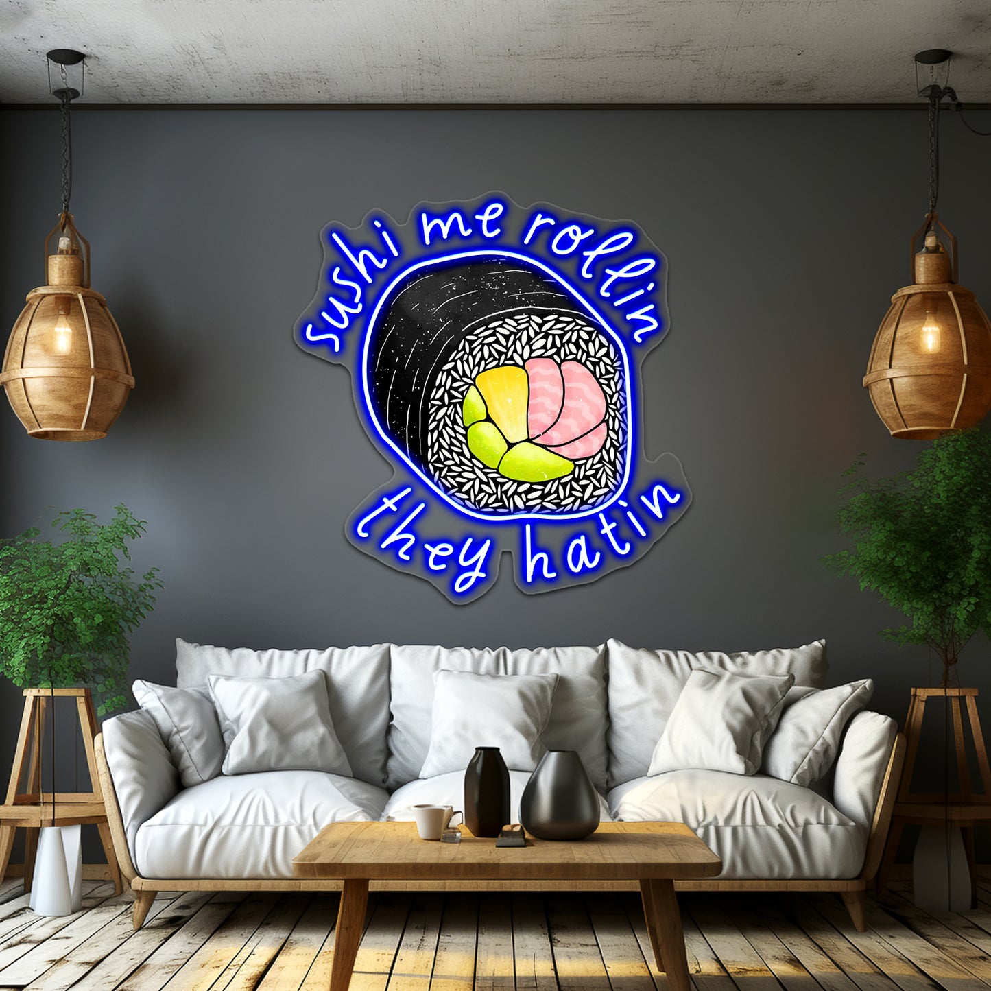 Sushi Me Rollin They Hatin Food Pun Neon Sign Artwork For Outdoor Neon Signs