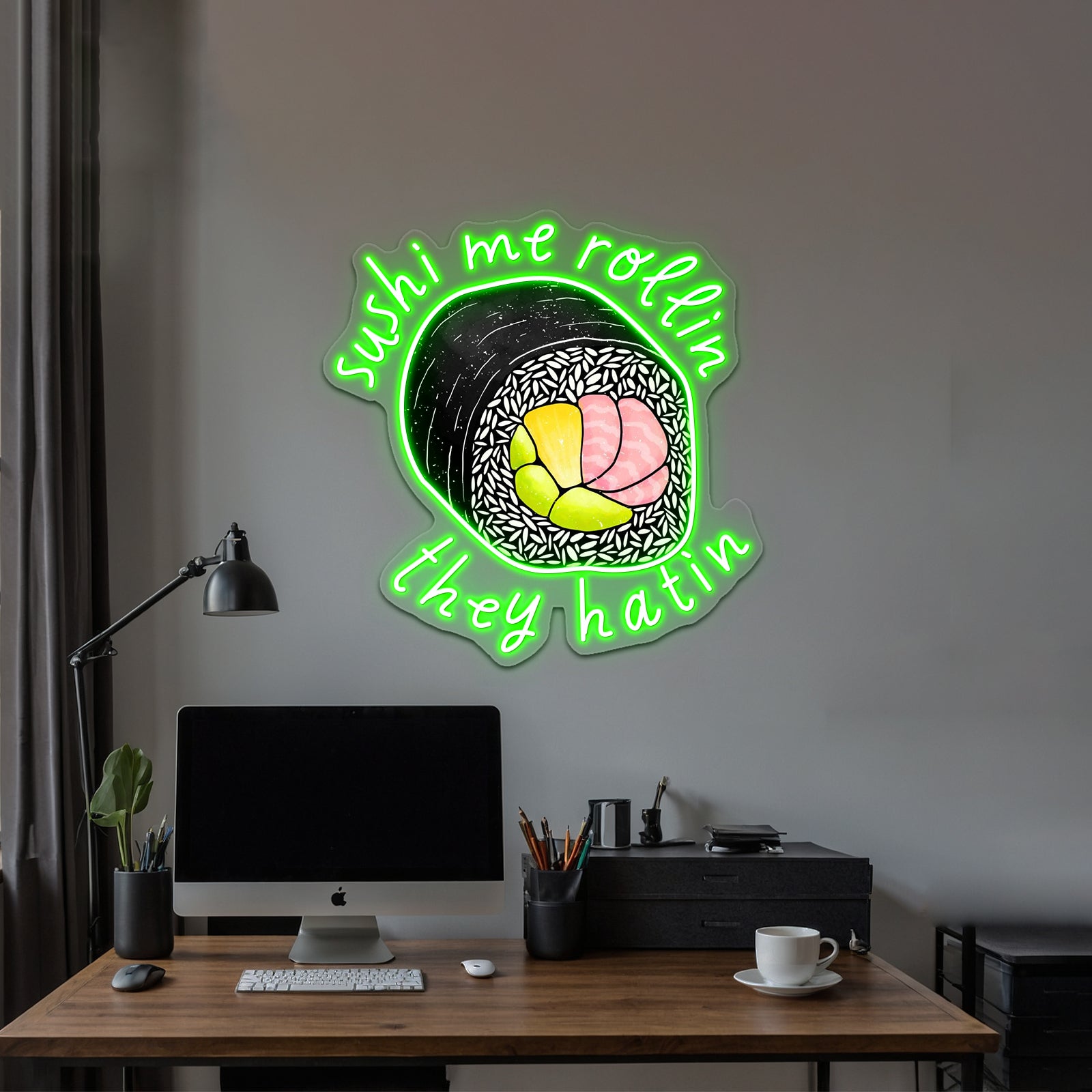 Sushi Me Rollin They Hatin Food Pun Neon Sign Artwork For Outdoor Neon Signs | Shineneon